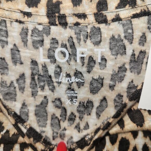 Ann Taylor Loft Linen Cheetah Animal Print Short Sleeve Tshirt Shirt Womens XS - Picture 8 of 11
